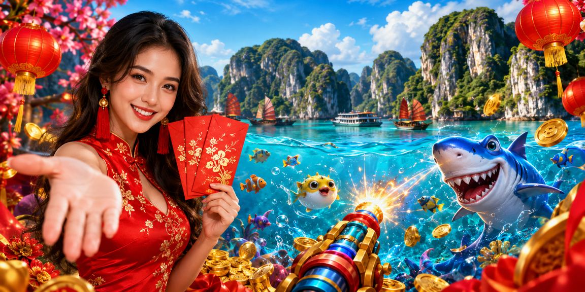Người dùng chơi bắn cá và xem đèn lồng tại vịnh Hạ Long
